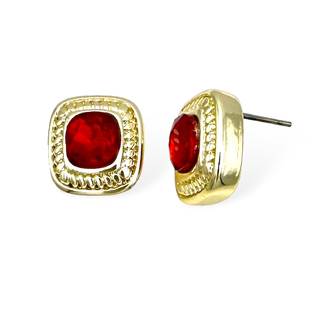 Aretes Caroline- Stud Dorado y Rojo